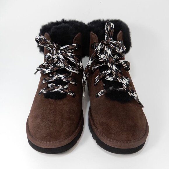 UGG Classic Mini Alpine Lace Up Booties Boots Size 5 Brown Suede Shearling NEW - Picture 2 of 10